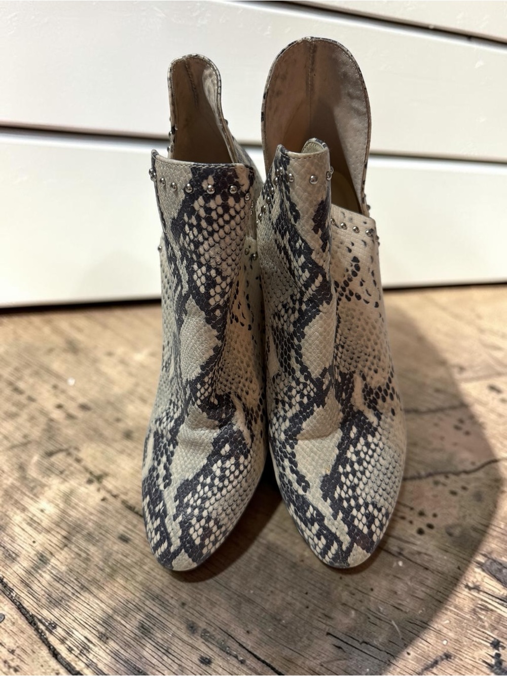 Steve Madden Rockstar Snakeskin Ankle Booties 9.5 Studded Block Heel